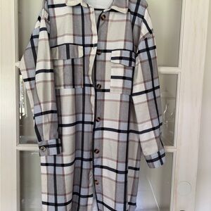 Plaid Longline Shirt Jacket